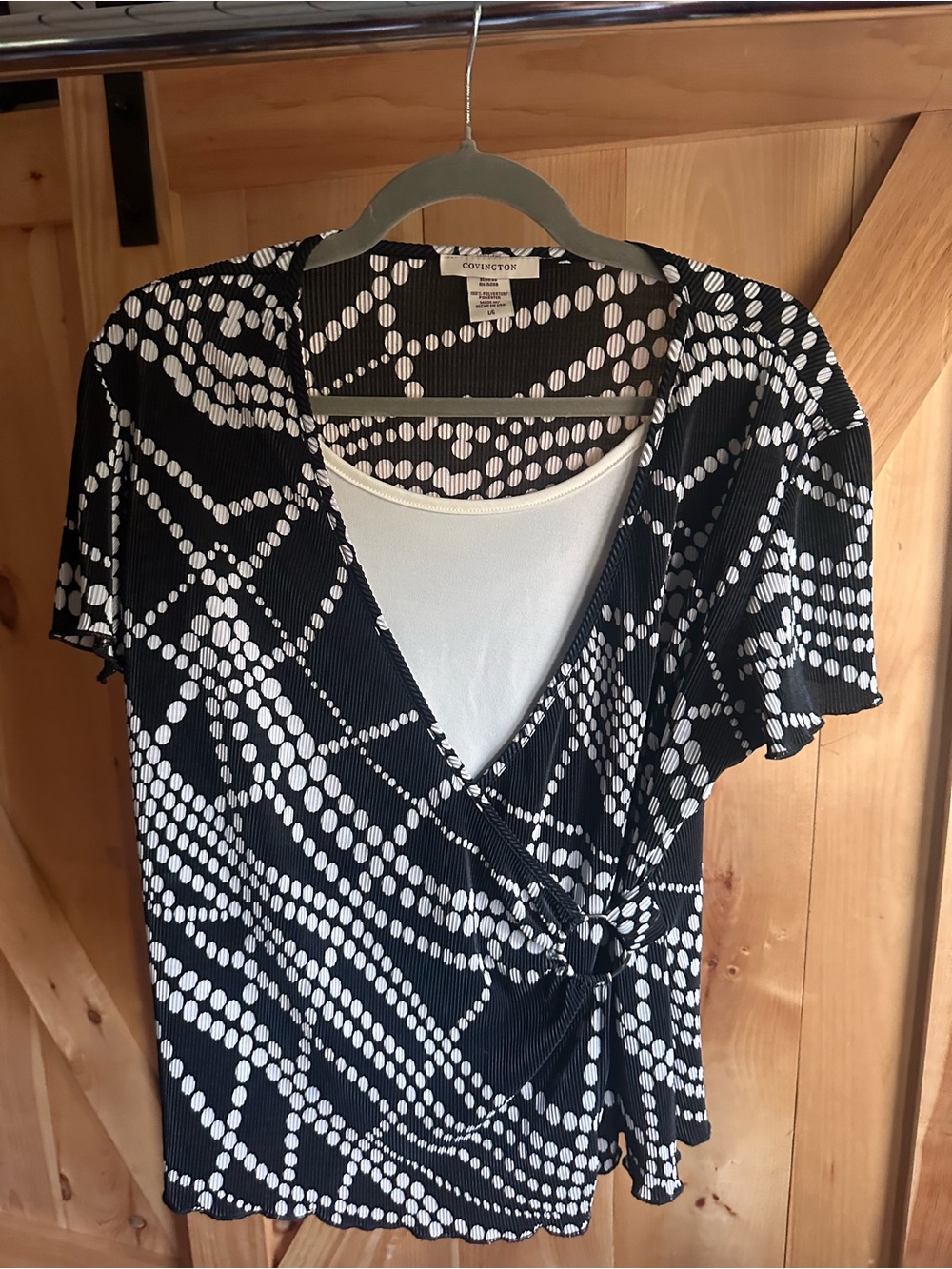 Covington Black and White Polka Dot Blouse with Side Tie